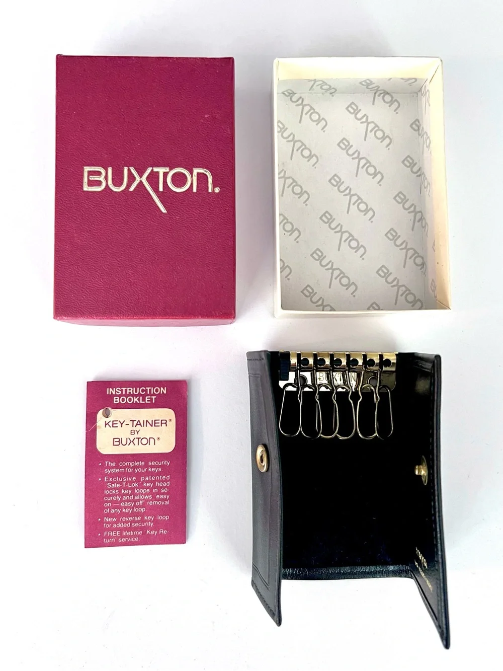Vintage Buxton Key-Tainer Black Leather Tri-fold Key Holder Wallet